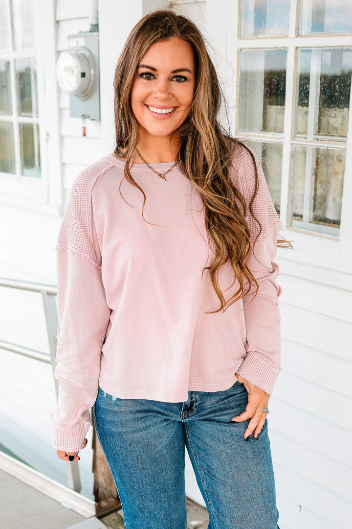 Jaida Mineral Washed Waffle Mixed Top - Lilac