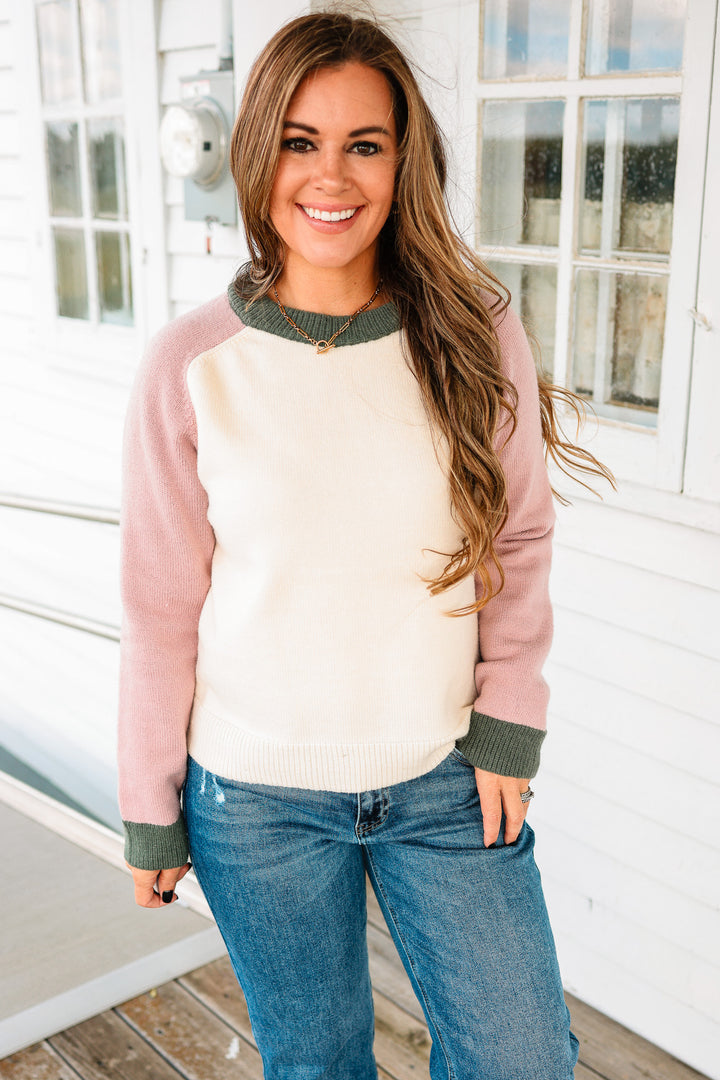 Weekend Latte Crewneck Sweater - Natural/Pink