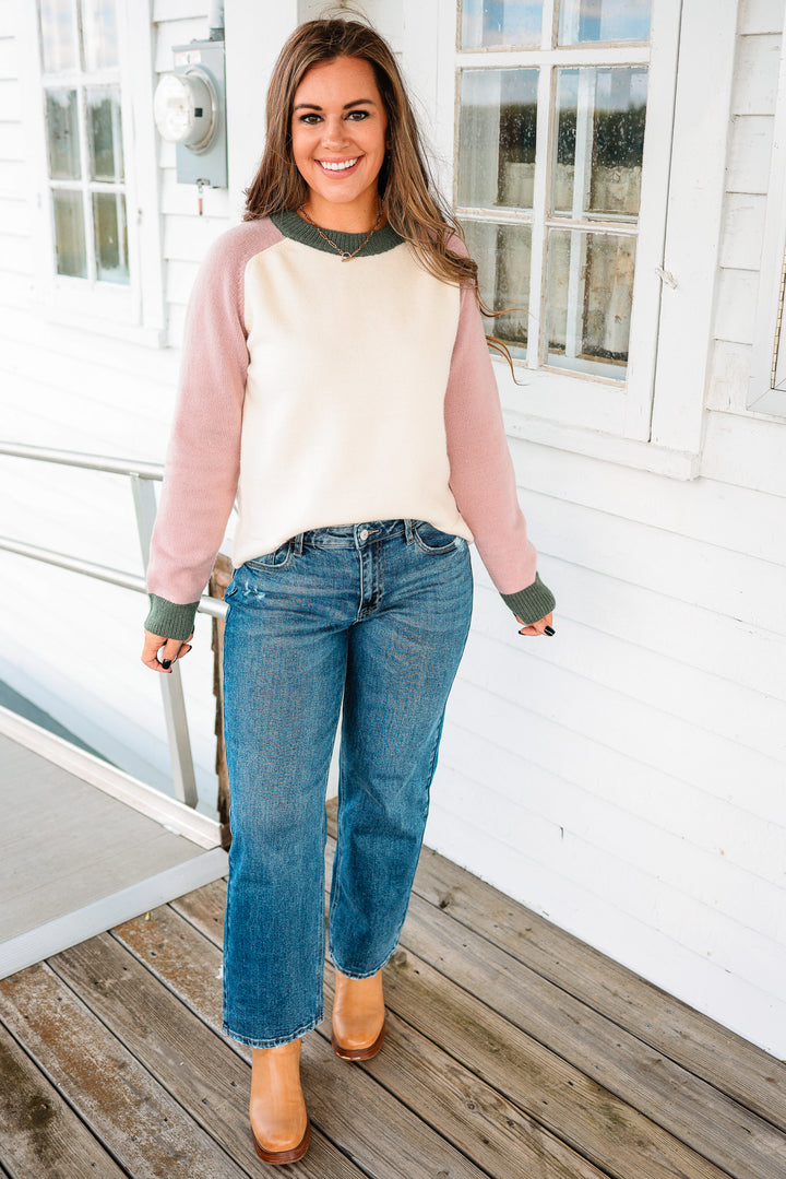 Weekend Latte Crewneck Sweater - Natural/Pink