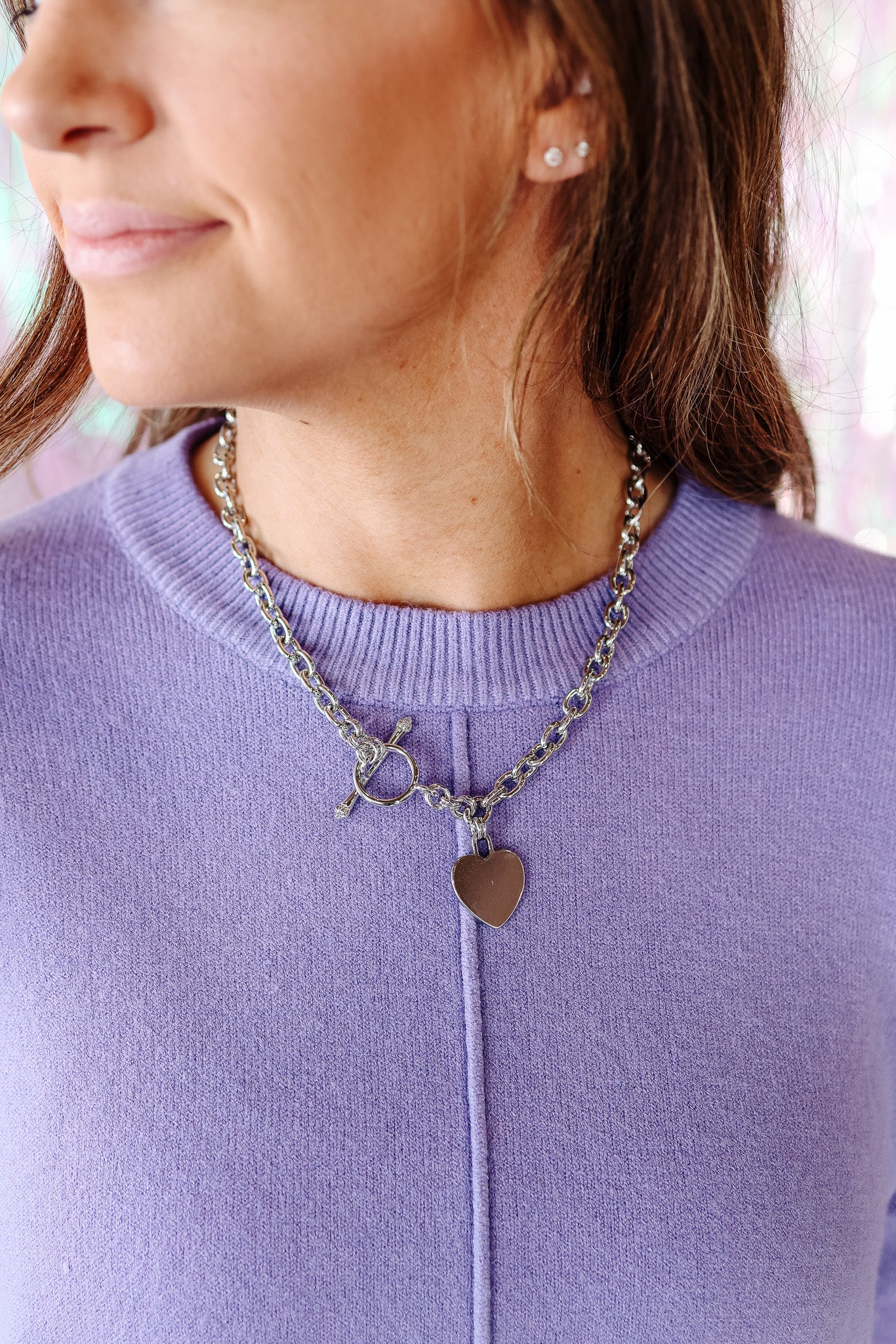 Heart Lock Pendant Necklace - Silver