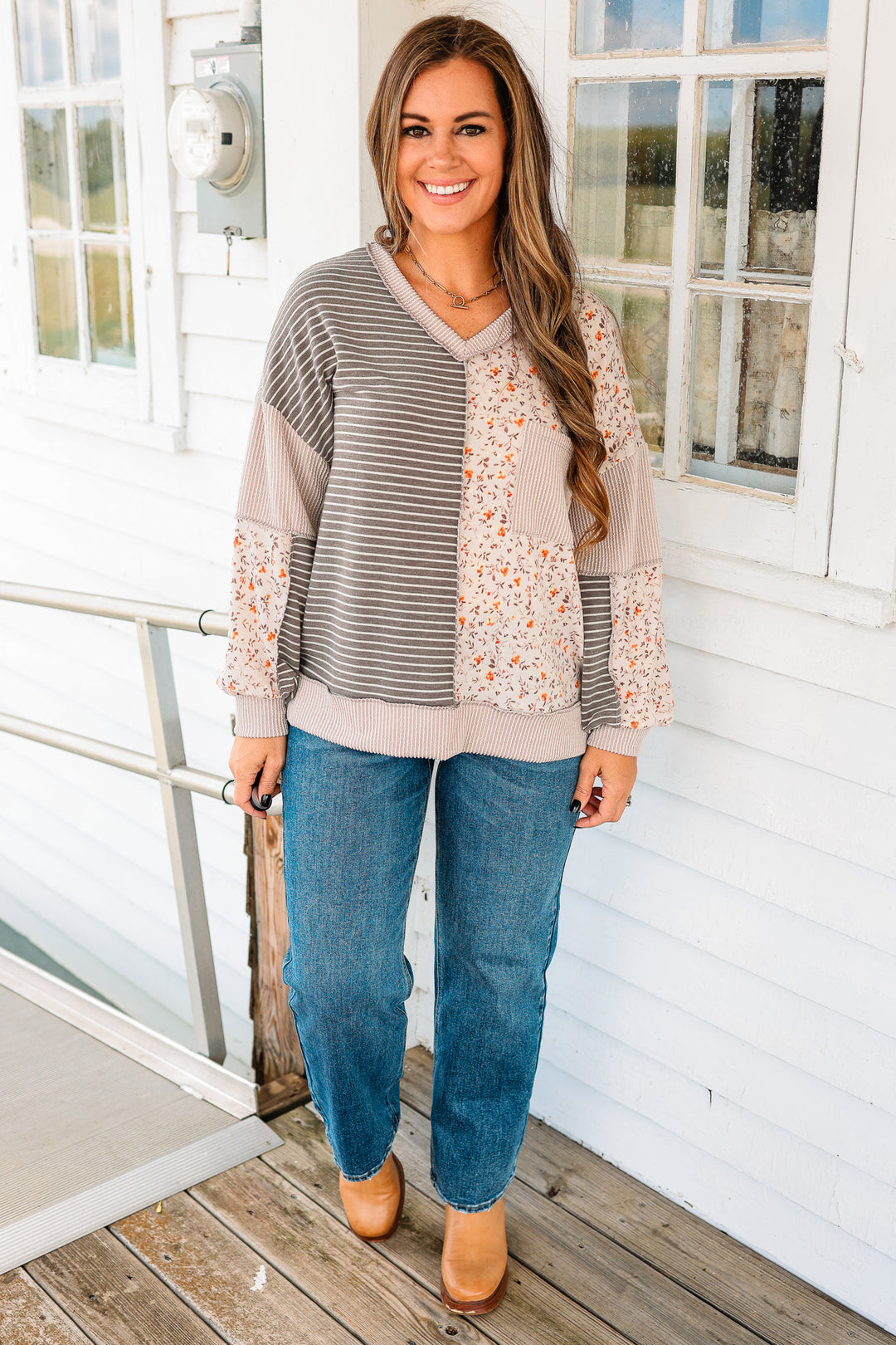 Marissa Floral Stripe Colorblock Top