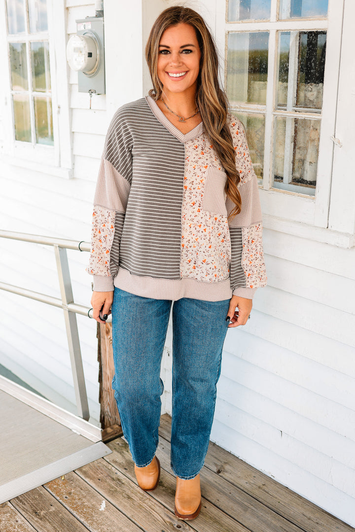 Marissa Floral Stripe Colorblock Top