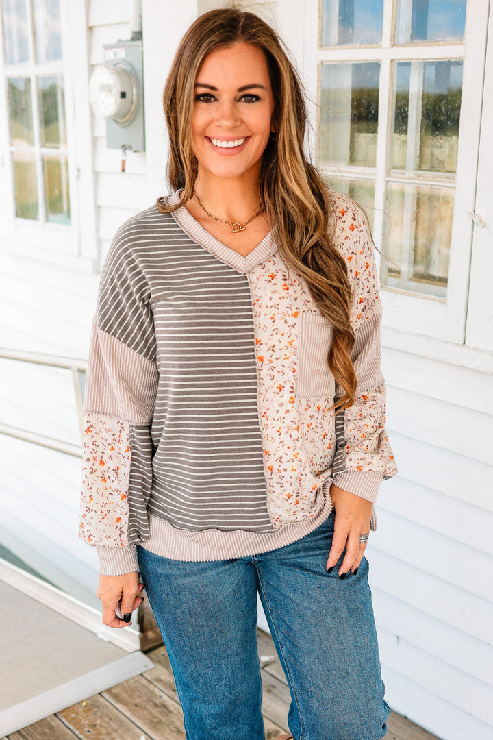 Marissa Floral Stripe Colorblock Top