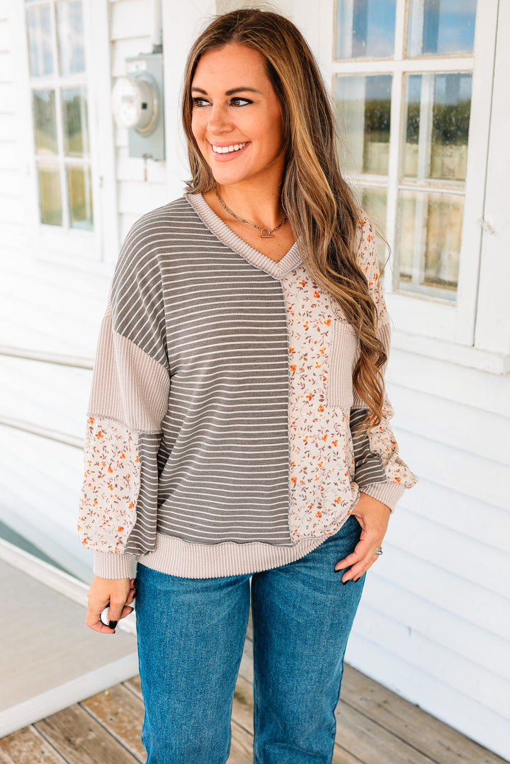 Marissa Floral Stripe Colorblock Top