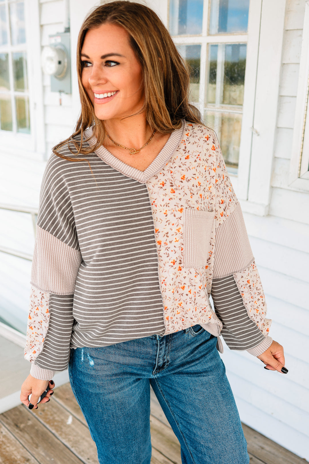 Marissa Floral Stripe Colorblock Top