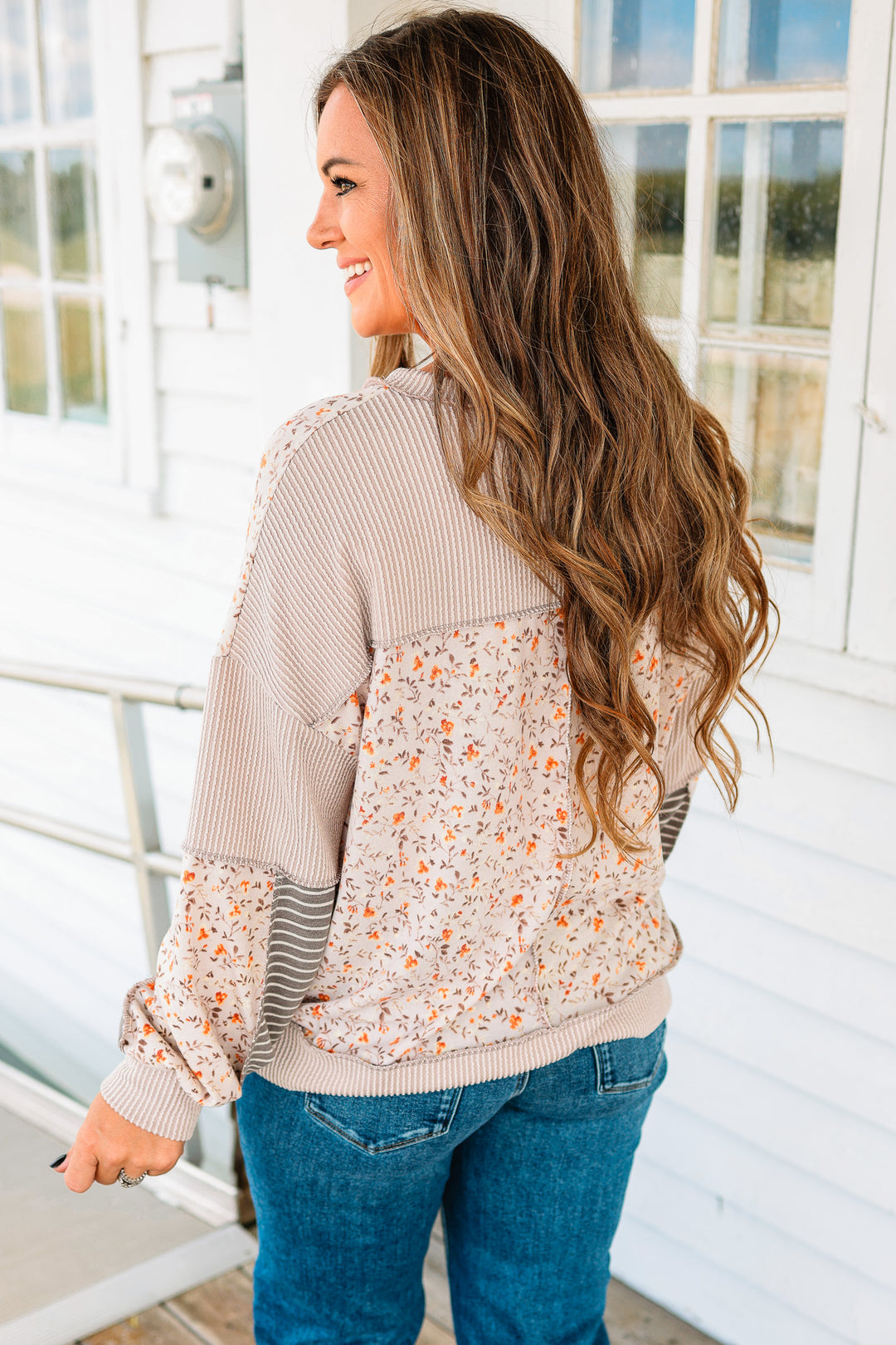 Marissa Floral Stripe Colorblock Top