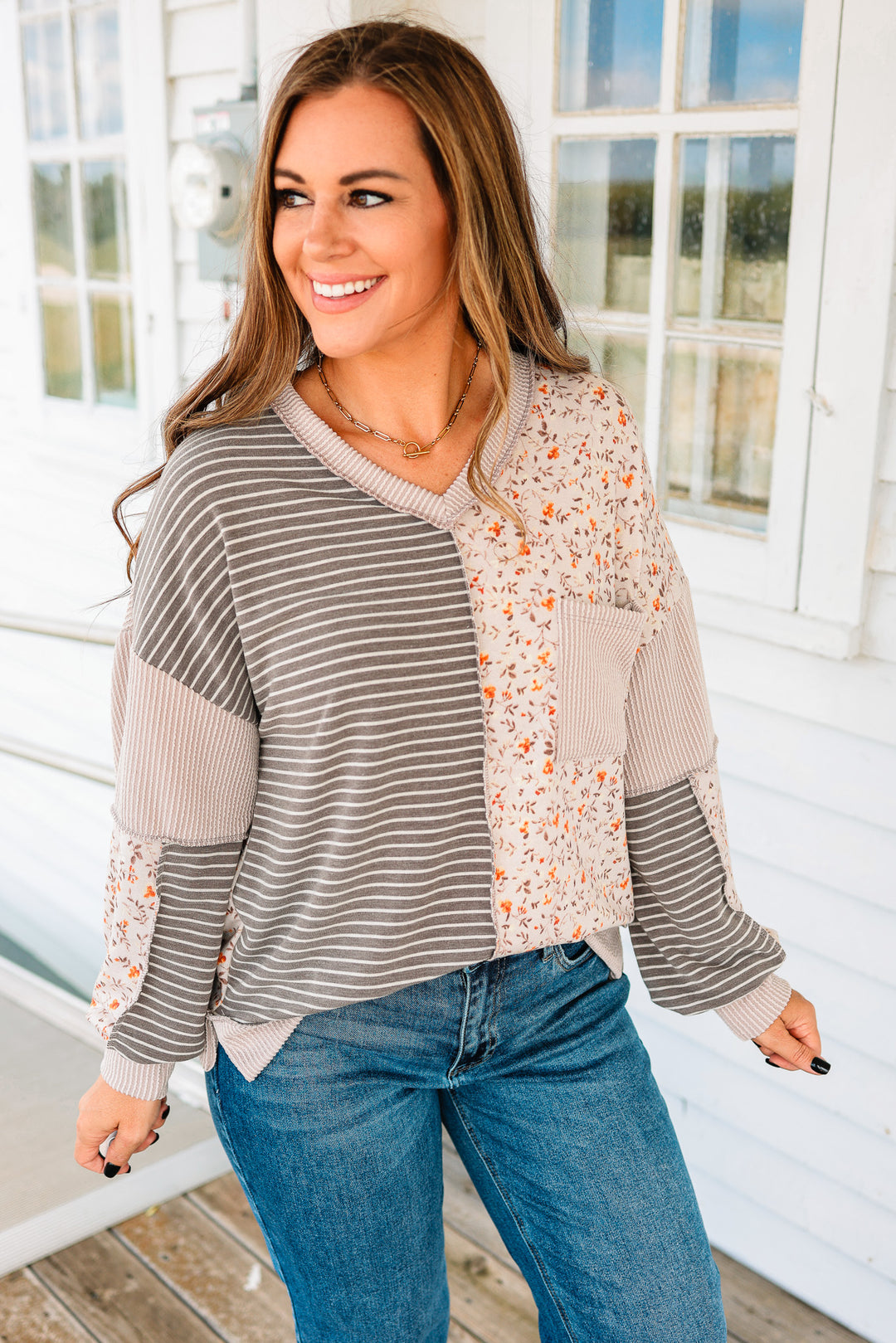 Marissa Floral Stripe Colorblock Top