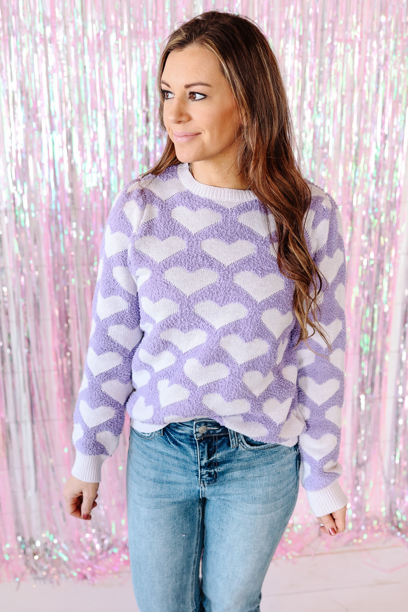 Rose Heart Knit Sweater - Lavender