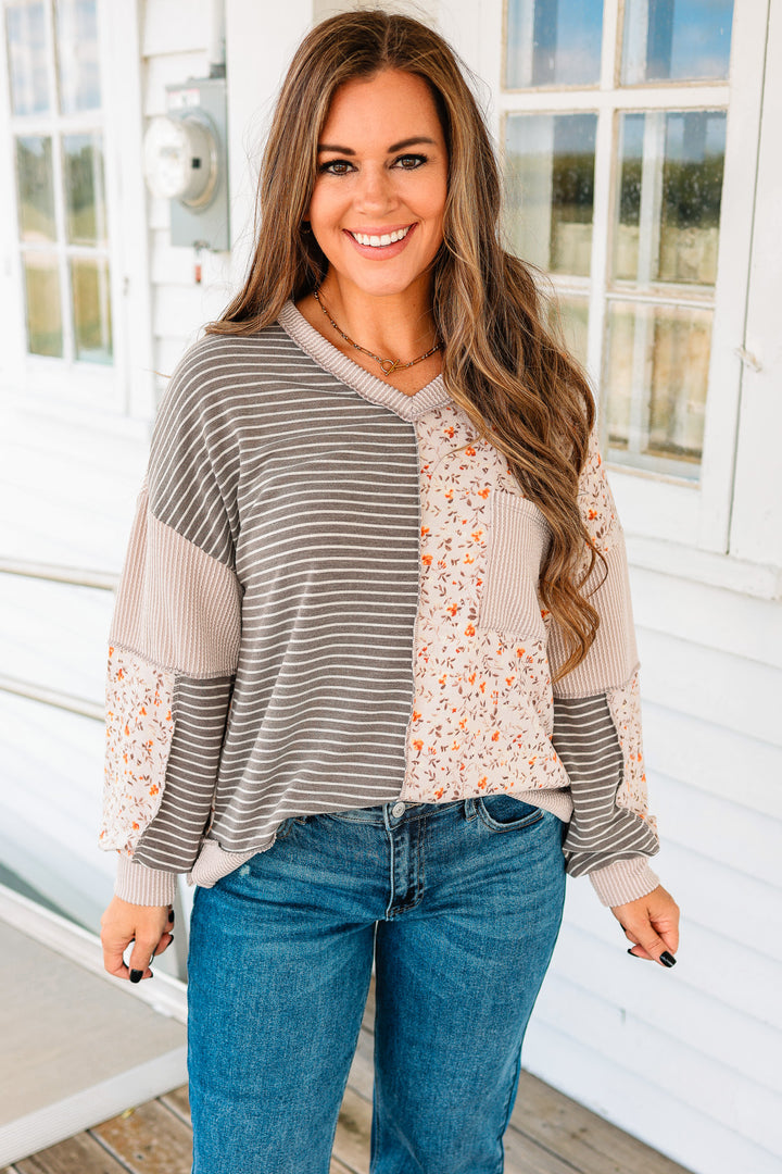 Marissa Floral Stripe Colorblock Top