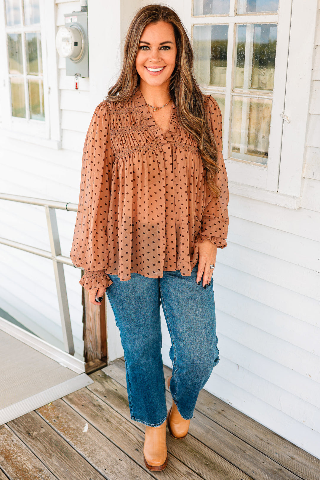 Lou Polka Dot Blouse - Mocha