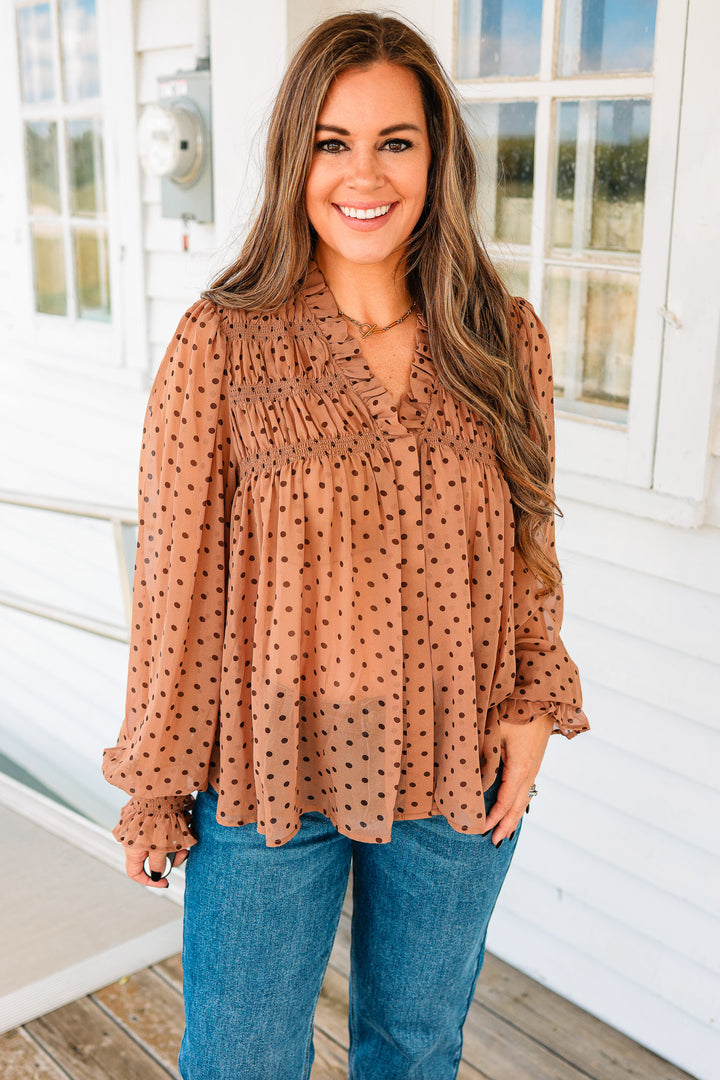 Lou Polka Dot Blouse - Mocha