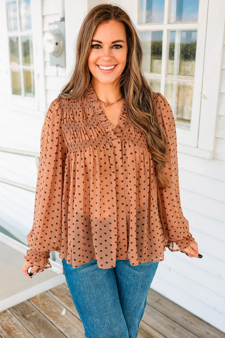Lou Polka Dot Blouse - Mocha