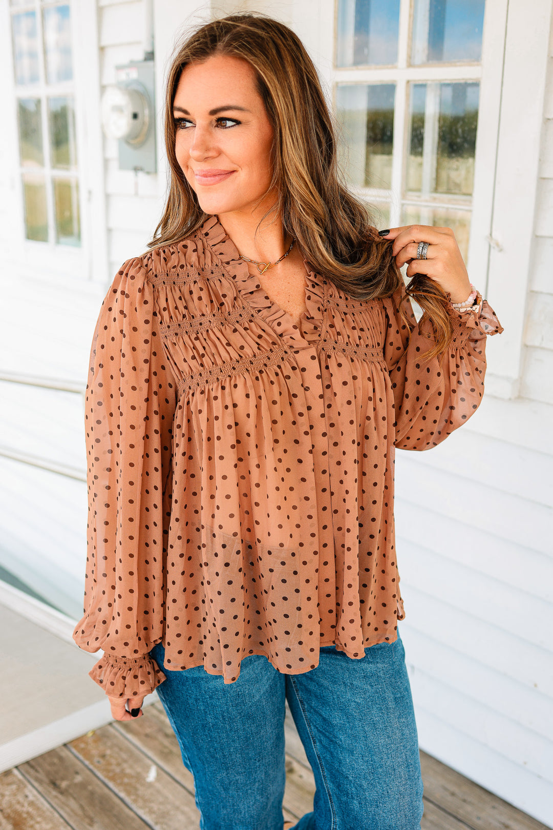 Lou Polka Dot Blouse - Mocha