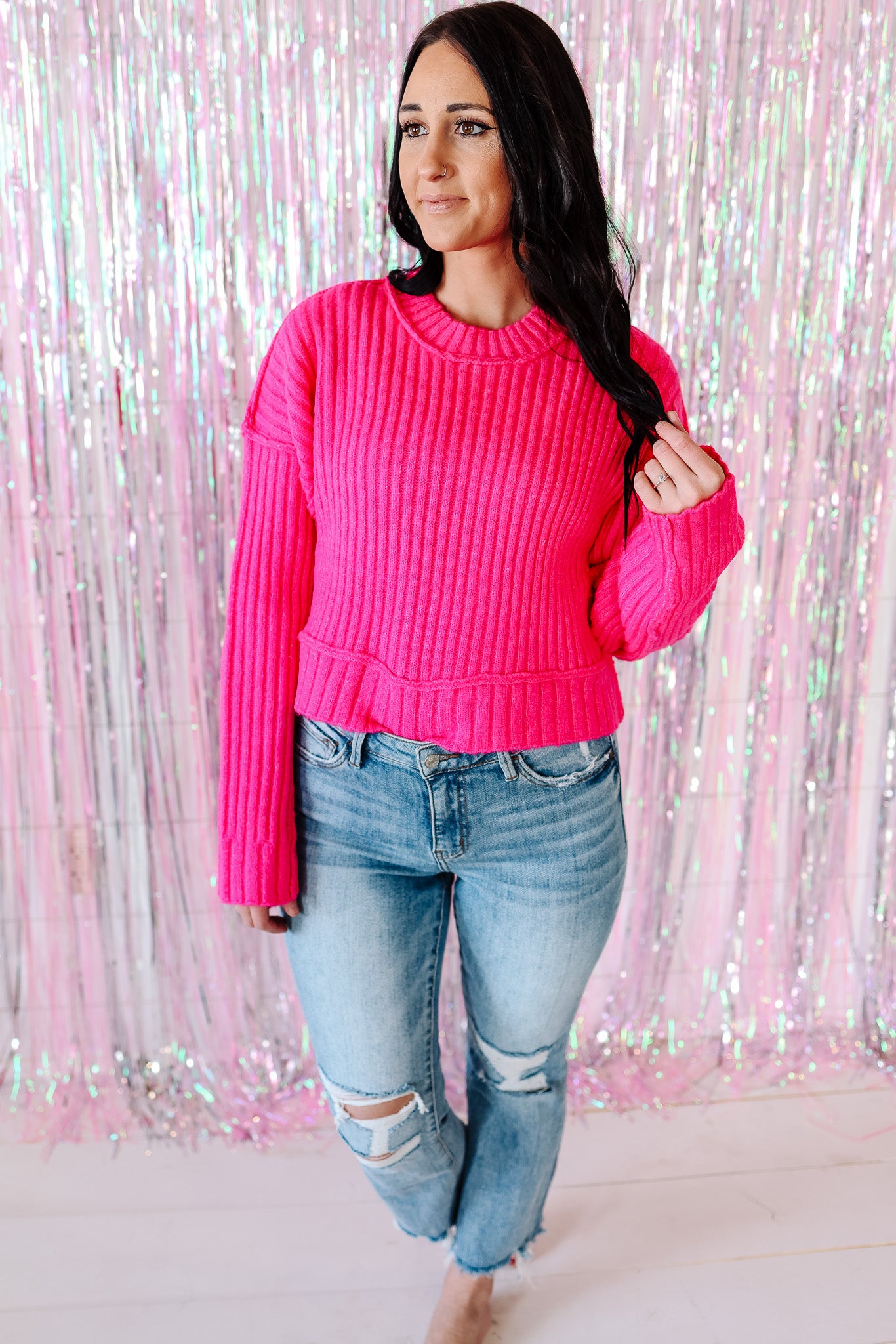 Isla Ribbed Knit Sweater - Pink