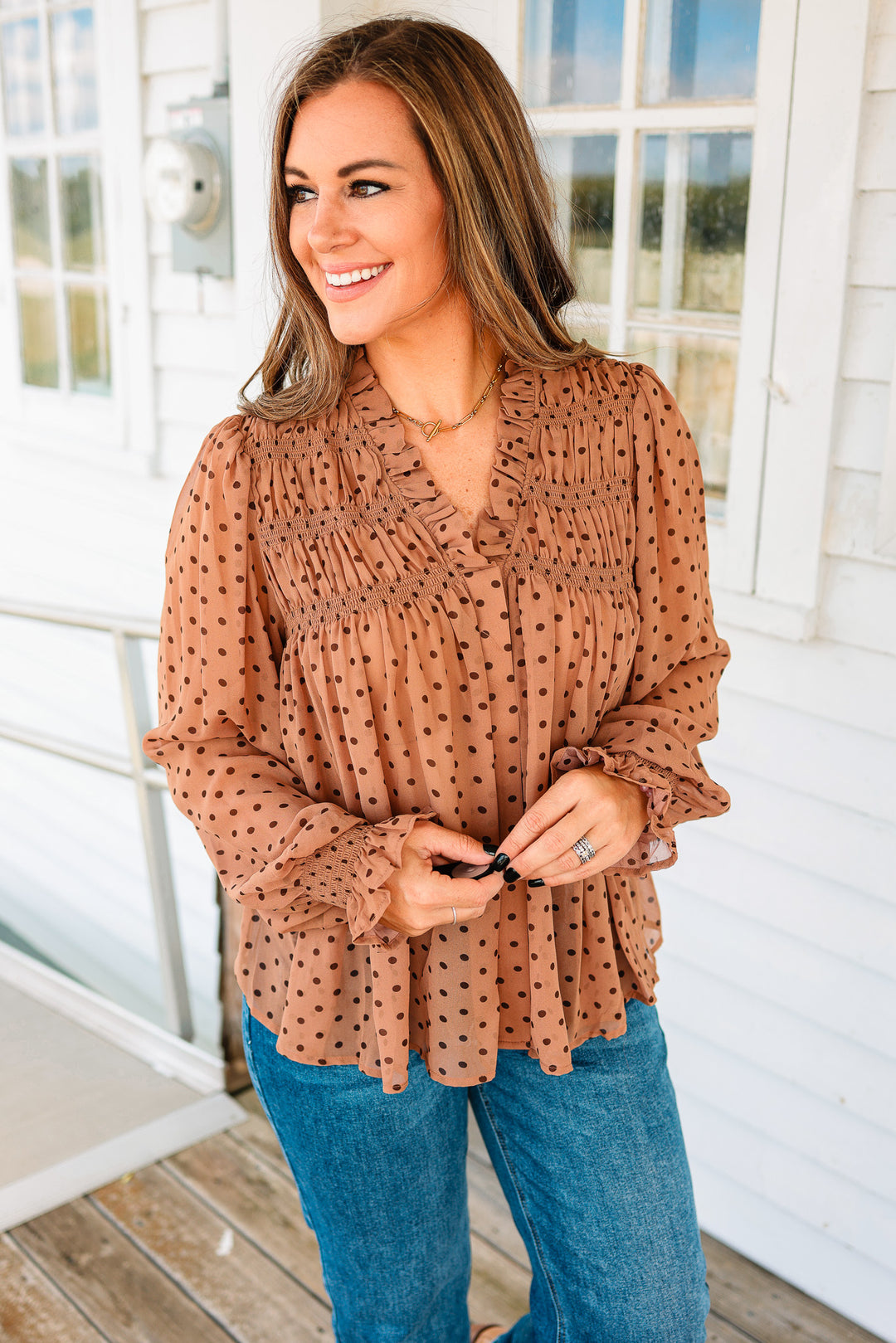 Lou Polka Dot Blouse - Mocha