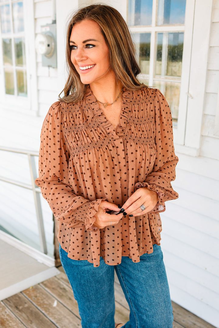 Lou Polka Dot Blouse - Mocha