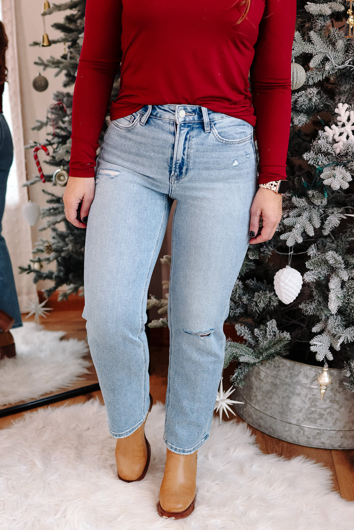 VERVET: Ethereal Light Wash Ankle Straight Jeans