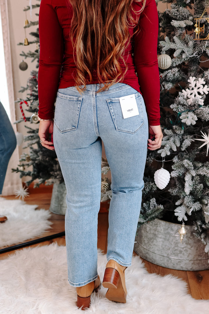 VERVET: Ethereal Light Wash Ankle Straight Jeans