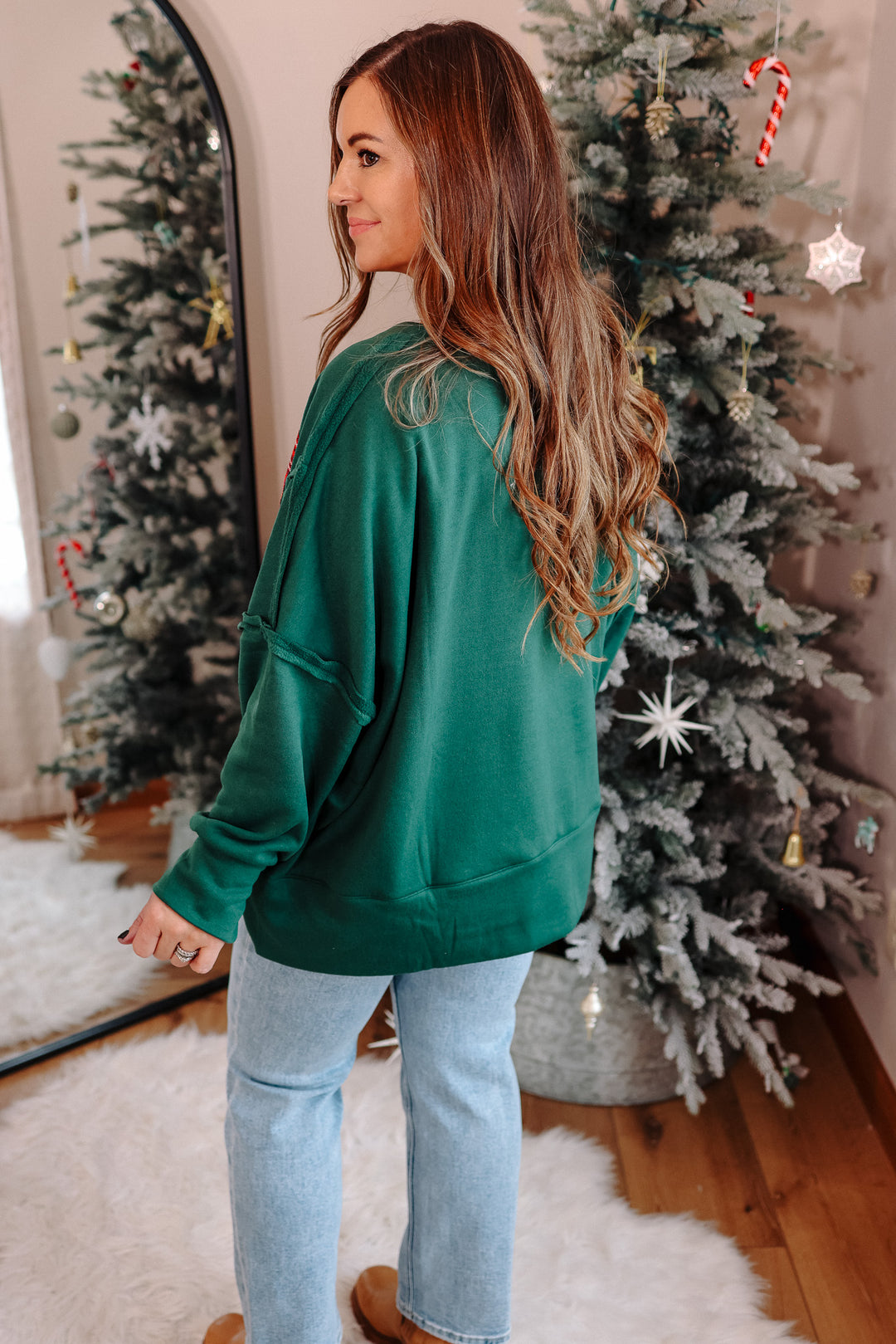 Christmas Plaid Merry Lettering Fleece Sweatshirt