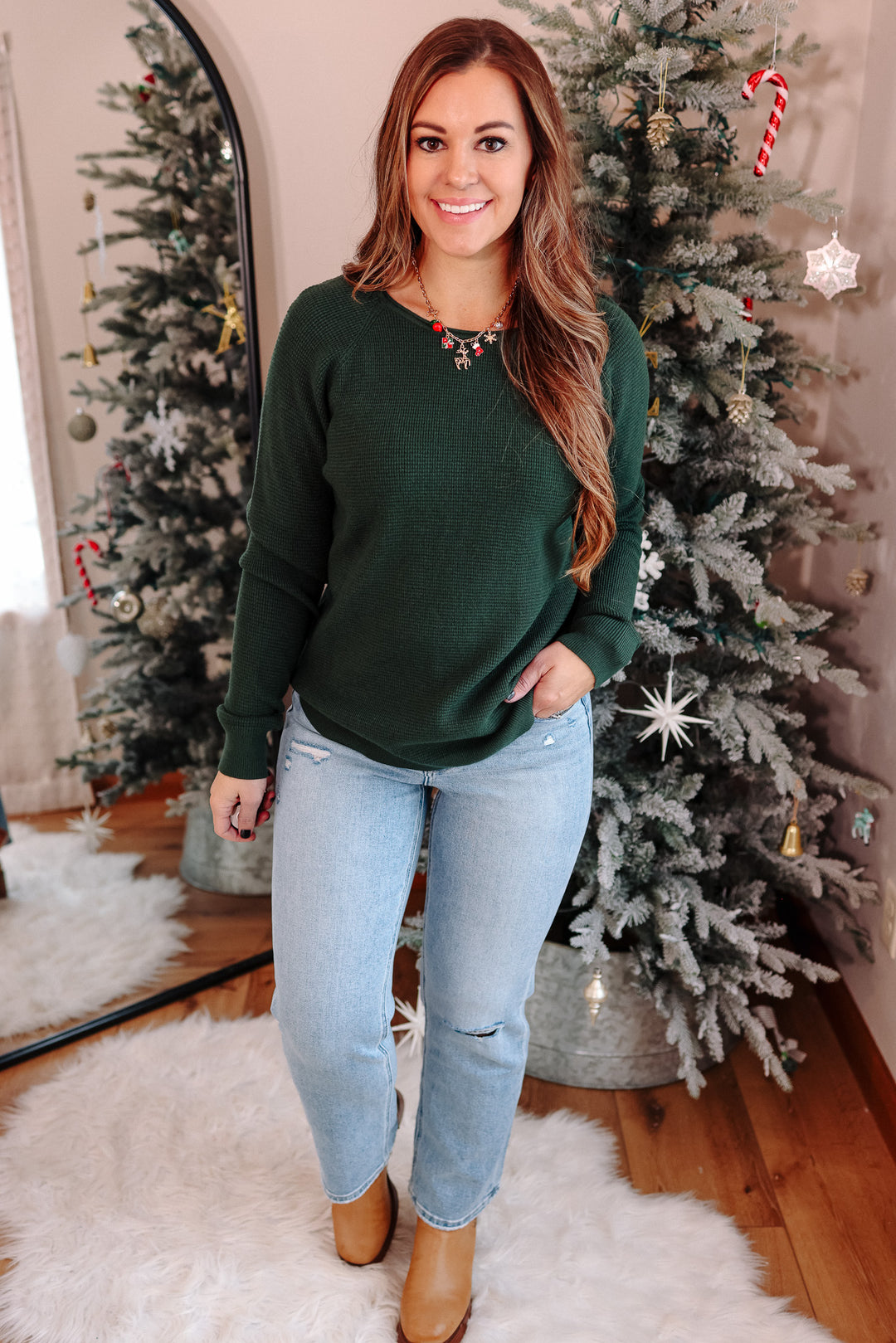 Isabella Waffle Knit Pullover - Forest