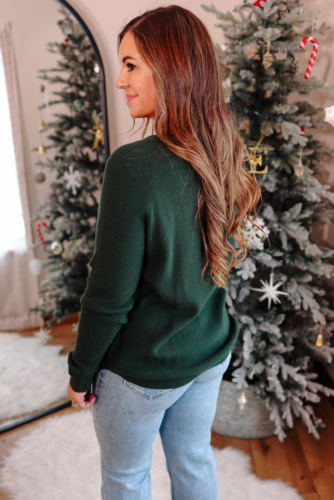 Isabella Waffle Knit Pullover - Forest