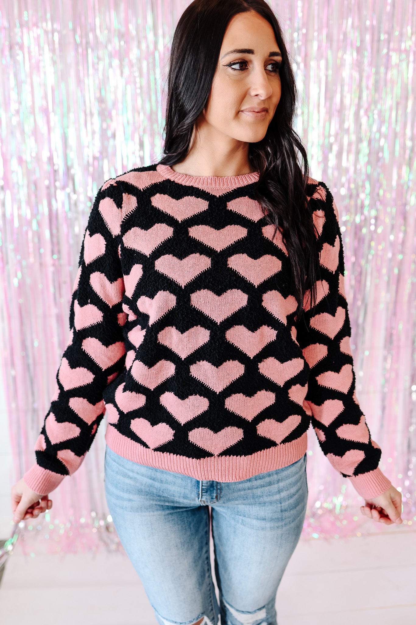 Rose Heart Knit Sweater - Black