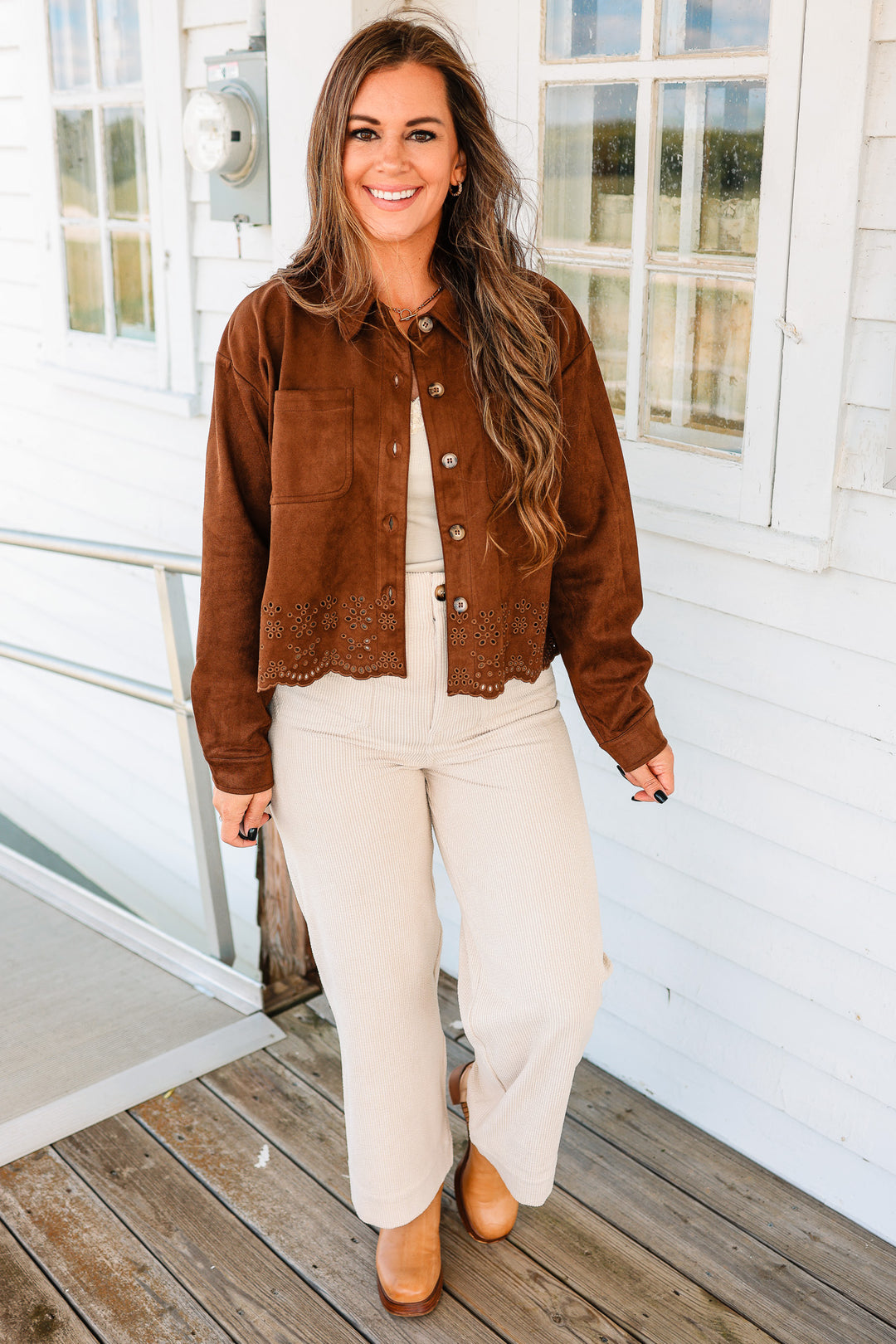 Faith Faux Suede Jacket - Chocolate