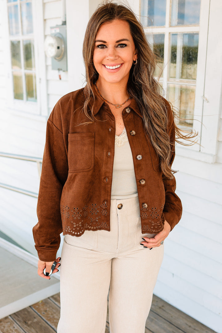 Faith Faux Suede Jacket - Chocolate