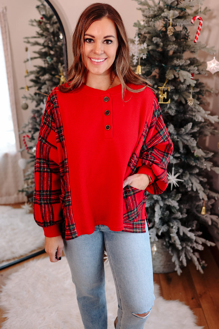 North Fleece Plaid Waffle Knit Top