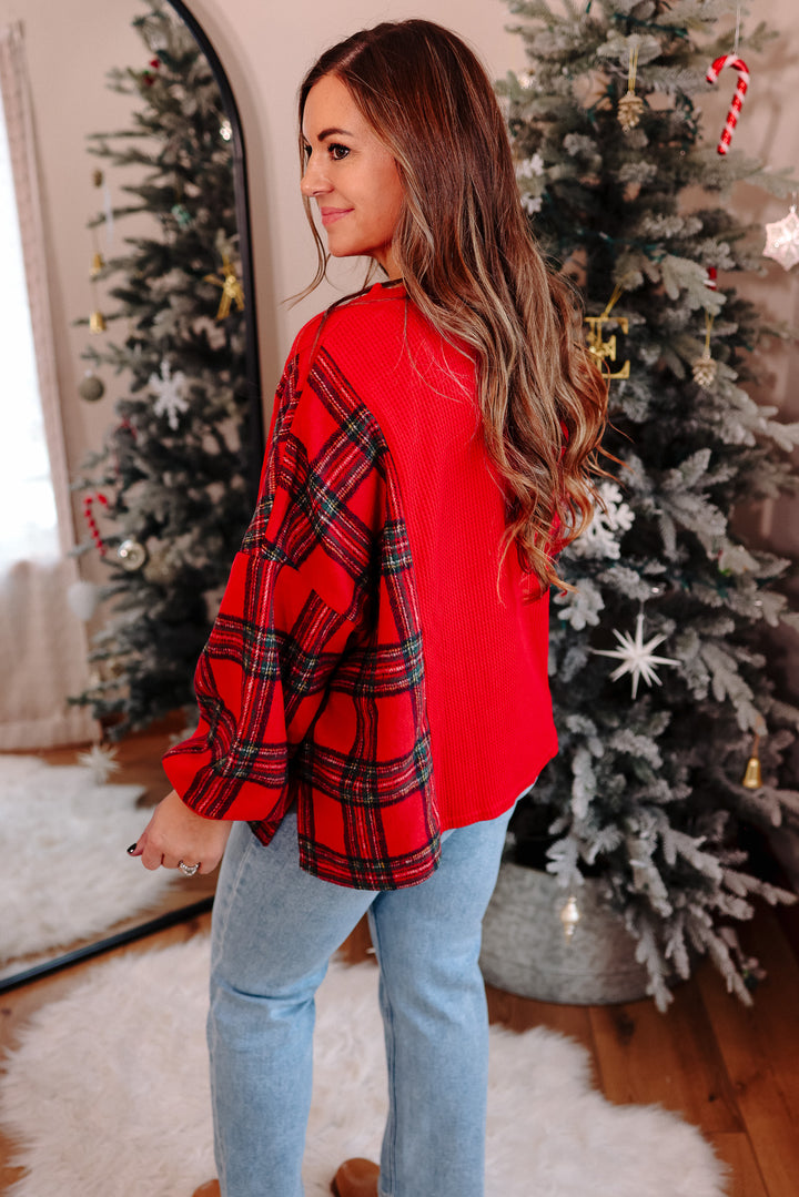 North Fleece Plaid Waffle Knit Top