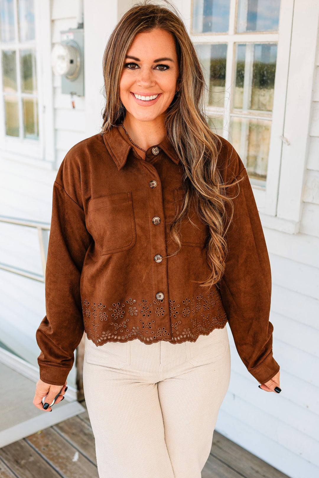 Faith Faux Suede Jacket - Chocolate