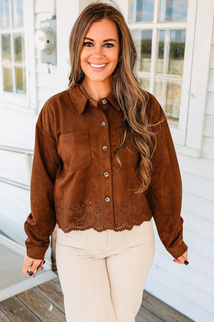 Faith Faux Suede Jacket - Chocolate