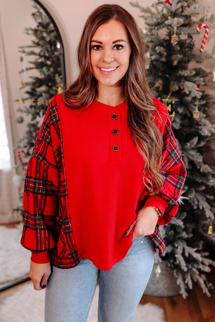 North Fleece Plaid Waffle Knit Top