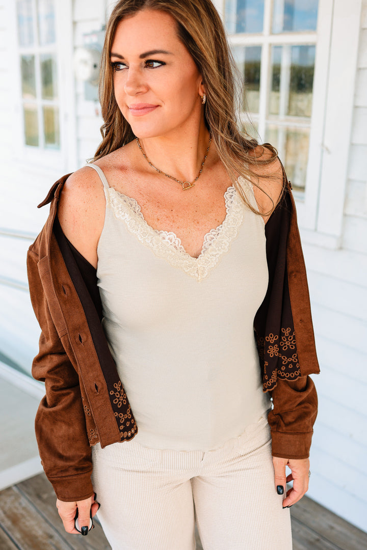 Naomi Lace Detail V Neck Cami - Stone