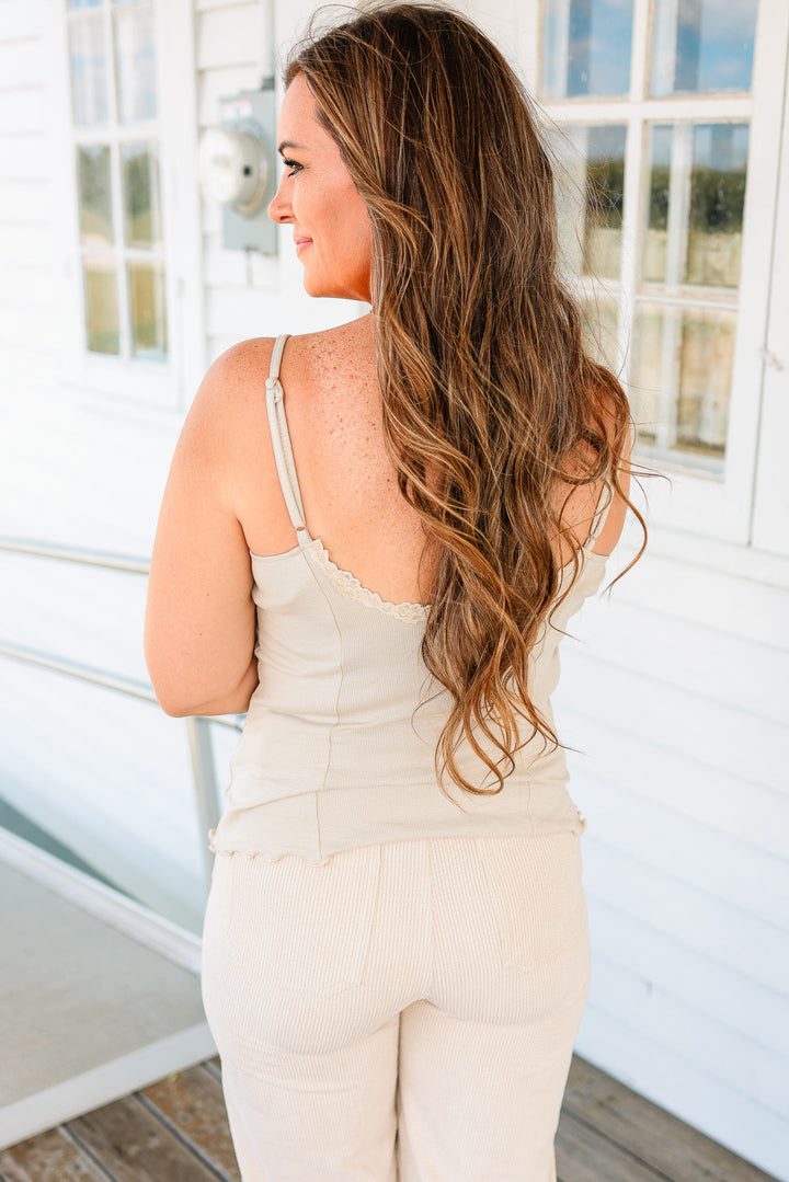Naomi Lace Detail V Neck Cami - Stone
