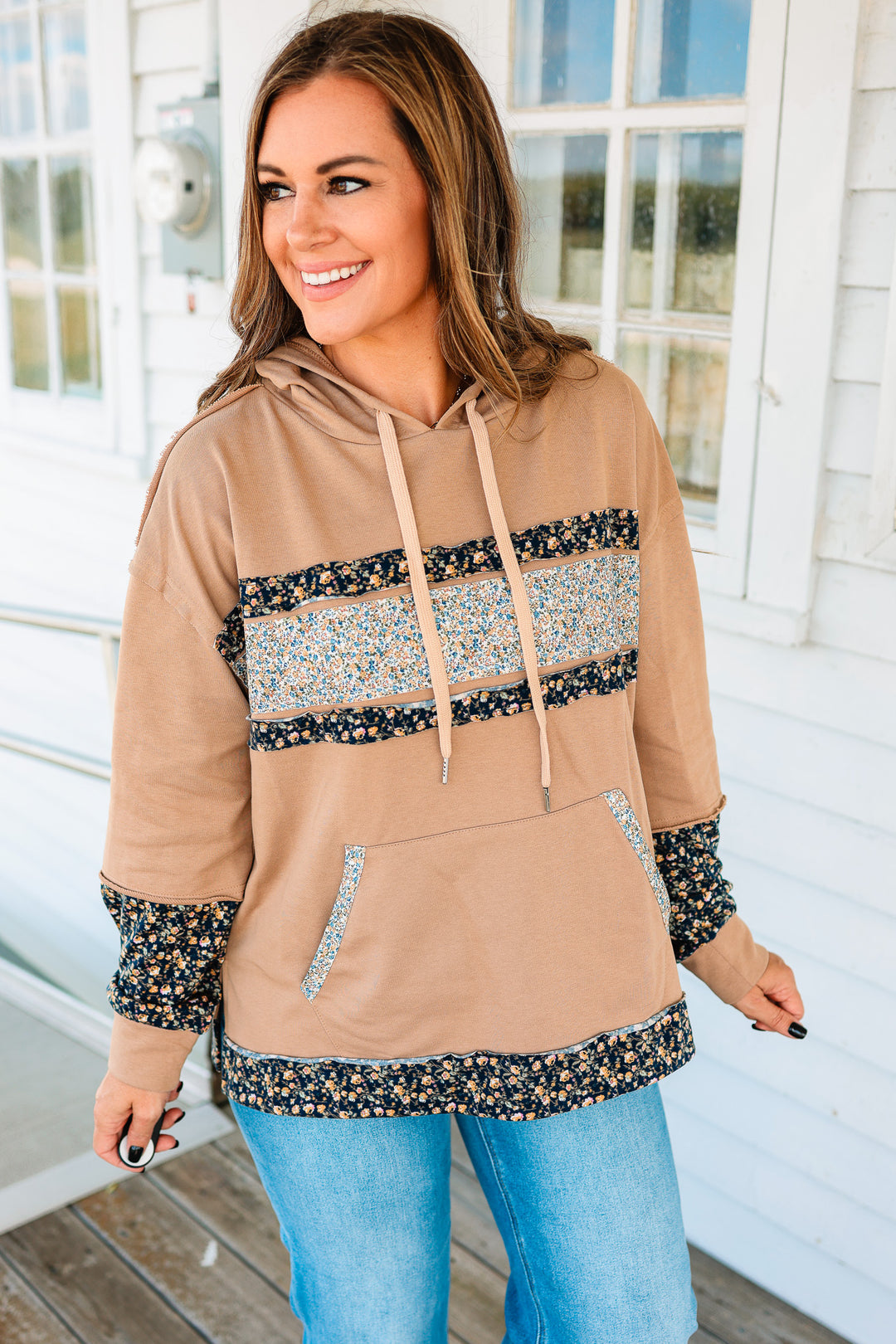 Farrah Floral Color Block Hoodie