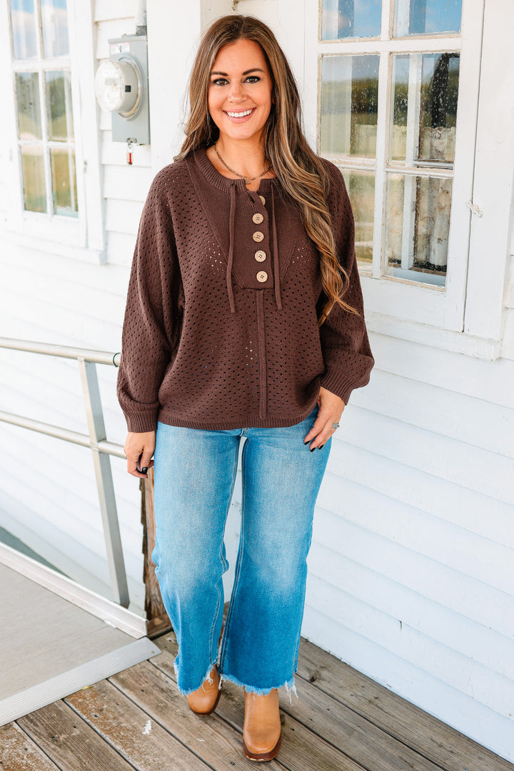 Ayla Henley Dolman Pullover Sweater - Brown