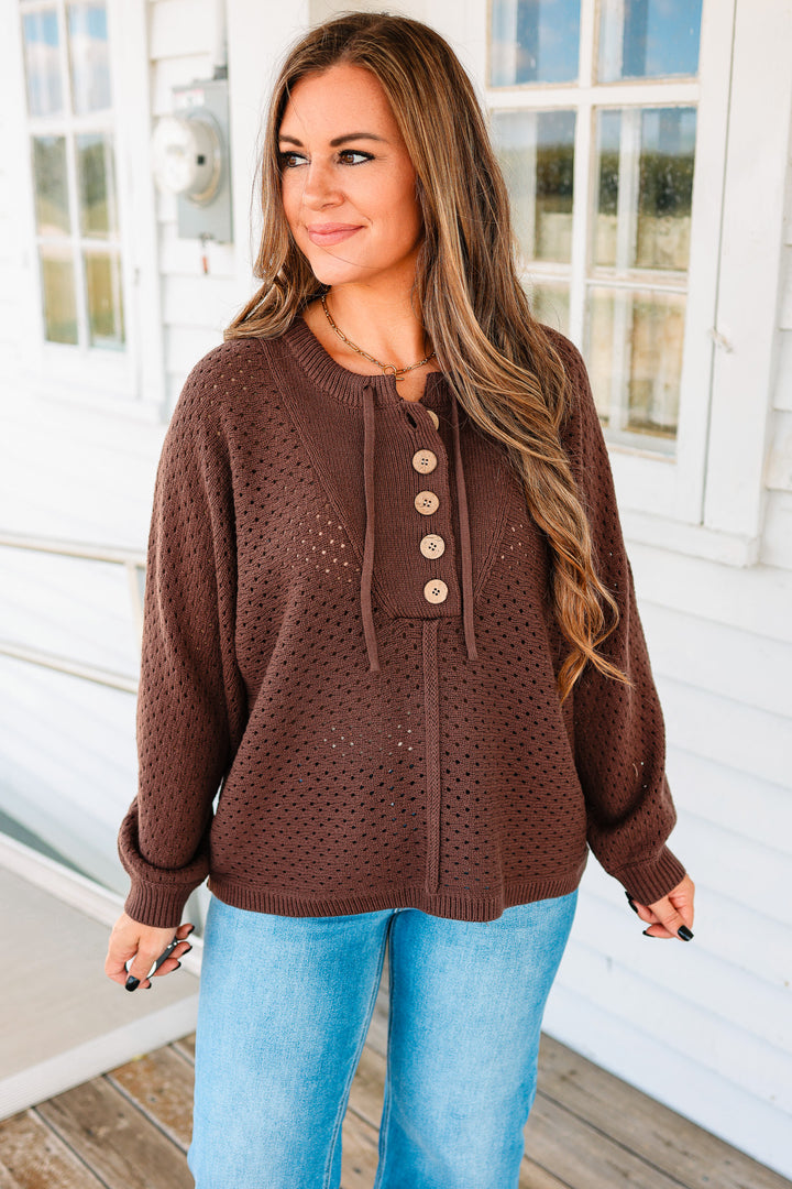 Ayla Henley Dolman Pullover Sweater - Brown