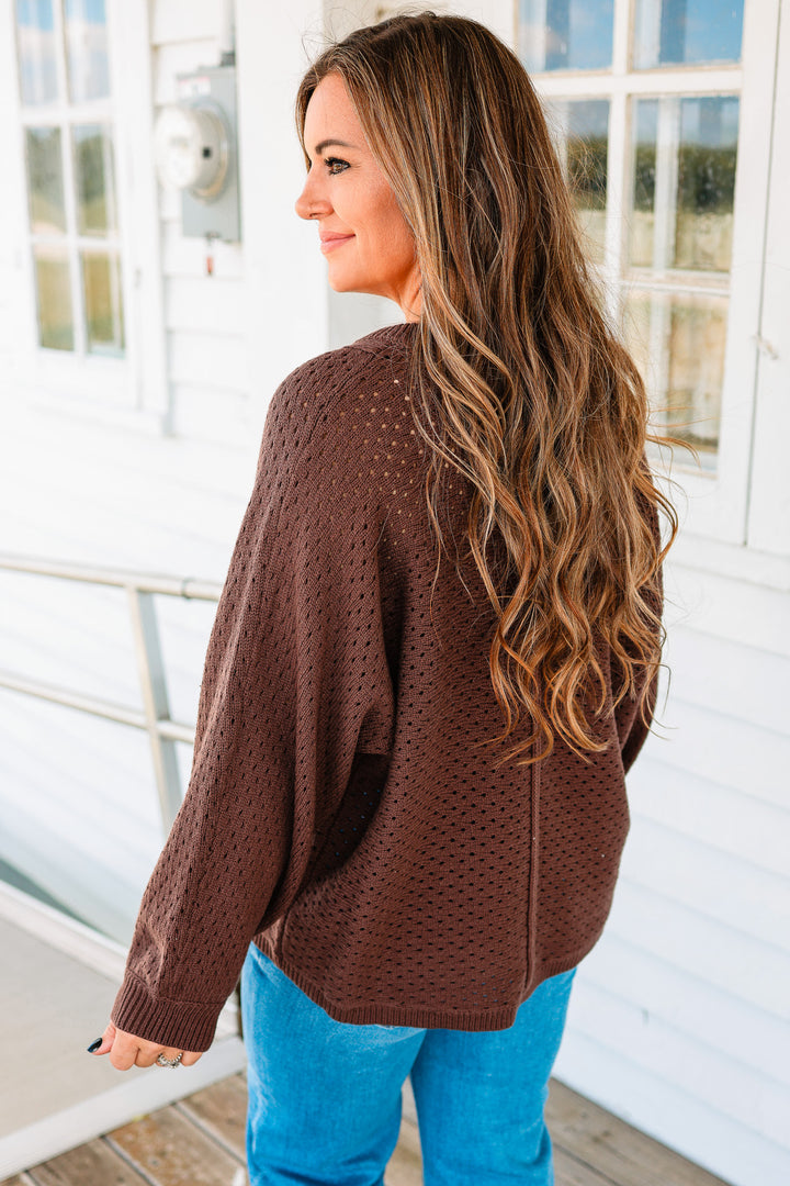 Ayla Henley Dolman Pullover Sweater - Brown