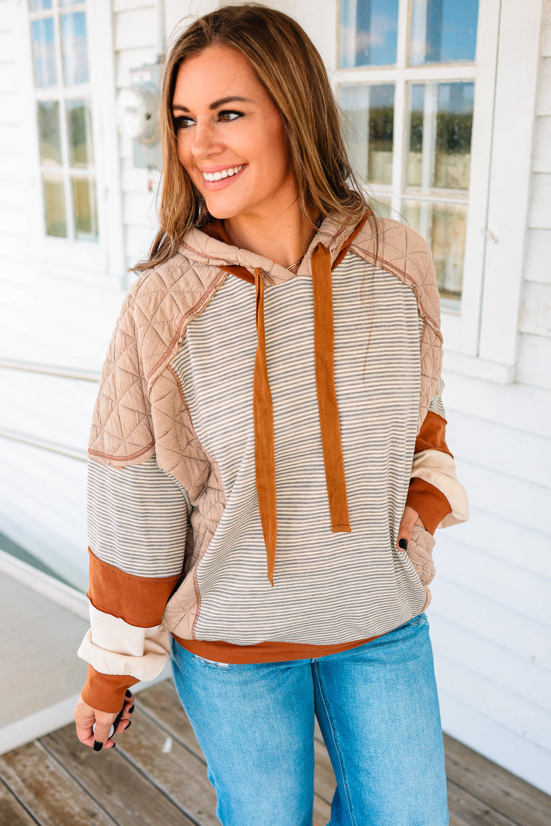 Kassie Mixed Fabric Hoodie