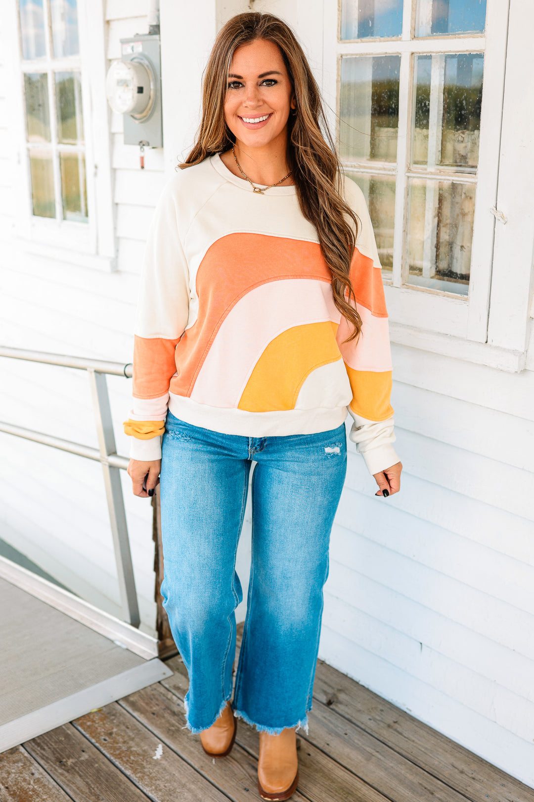 Jovie Colorblock Washed Terry Top - Stone