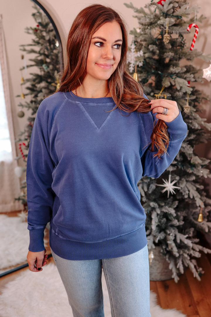 Solana Pigment Dyed Pullover Sweater - Light Navy
