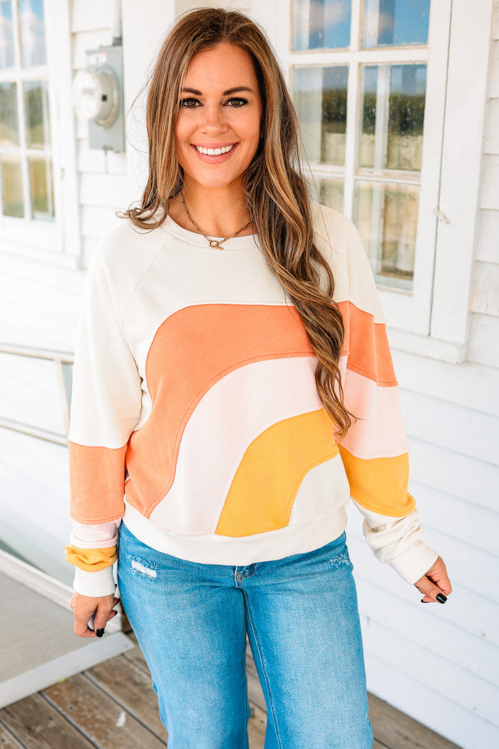 Jovie Colorblock Washed Terry Top - Stone