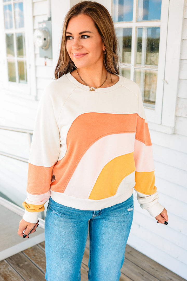 Jovie Colorblock Washed Terry Top - Stone