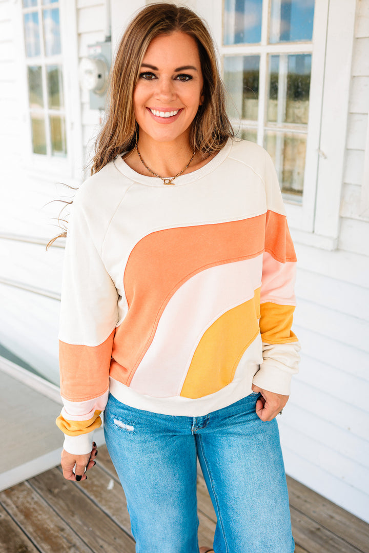 Jovie Colorblock Washed Terry Top - Stone