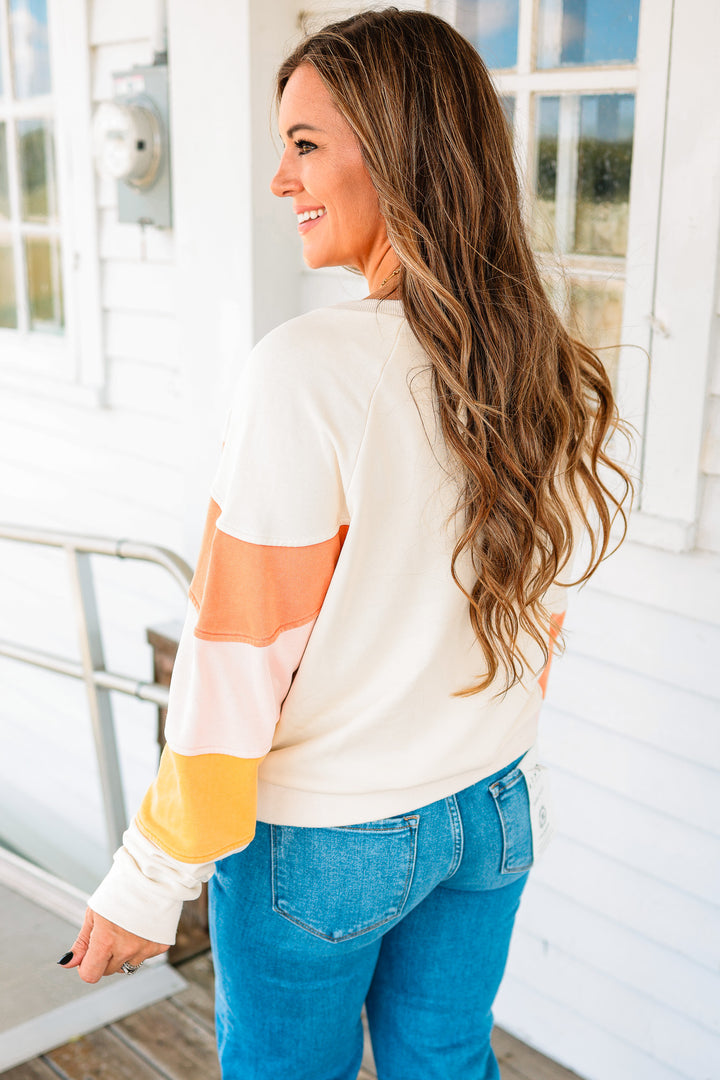 Jovie Colorblock Washed Terry Top - Stone
