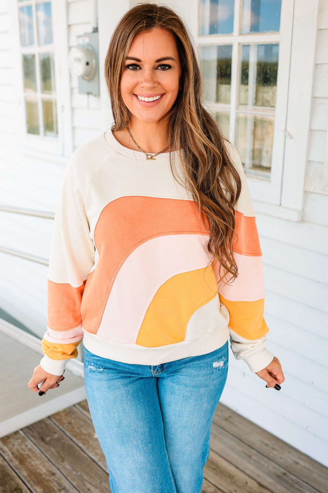 Jovie Colorblock Washed Terry Top - Stone
