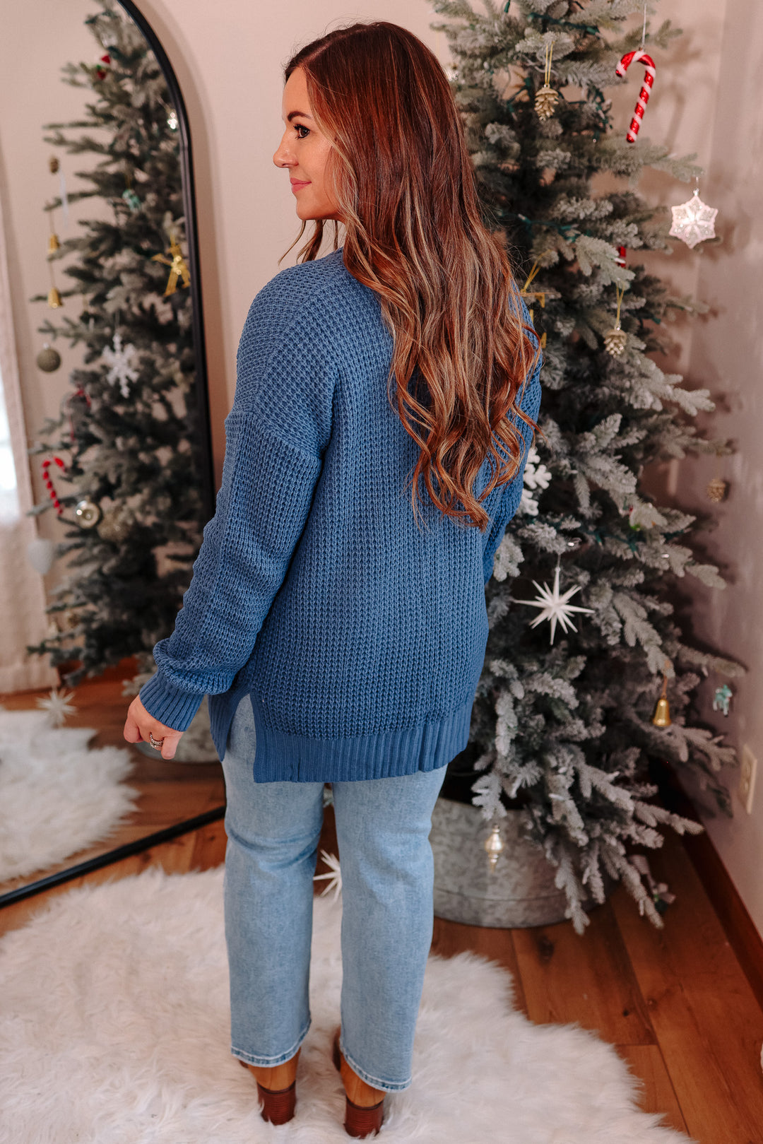 Aviana Waffle Cardigan - Dusty Blue