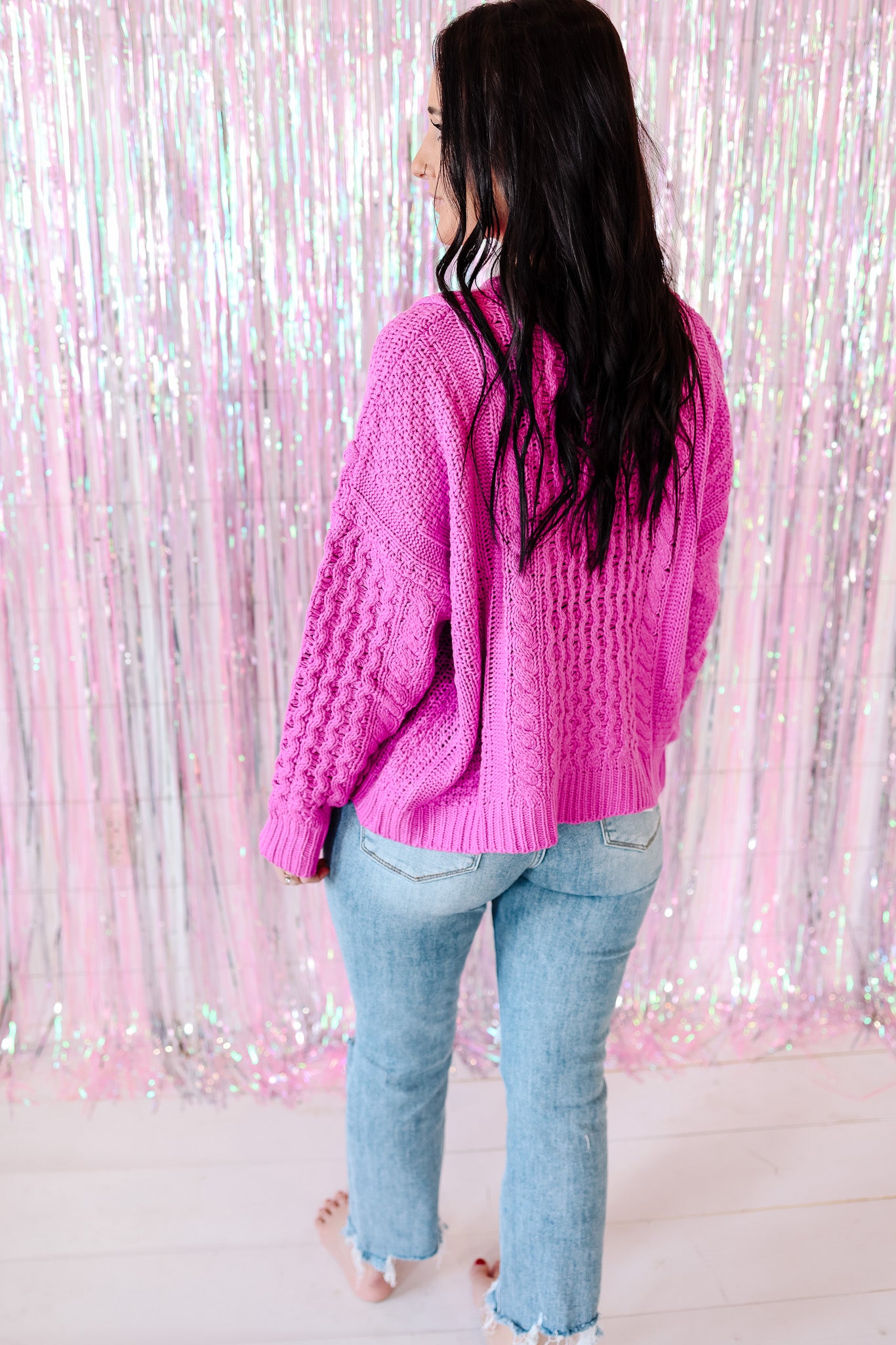 Arlo Braided Cable Knit Sweater - Orchid