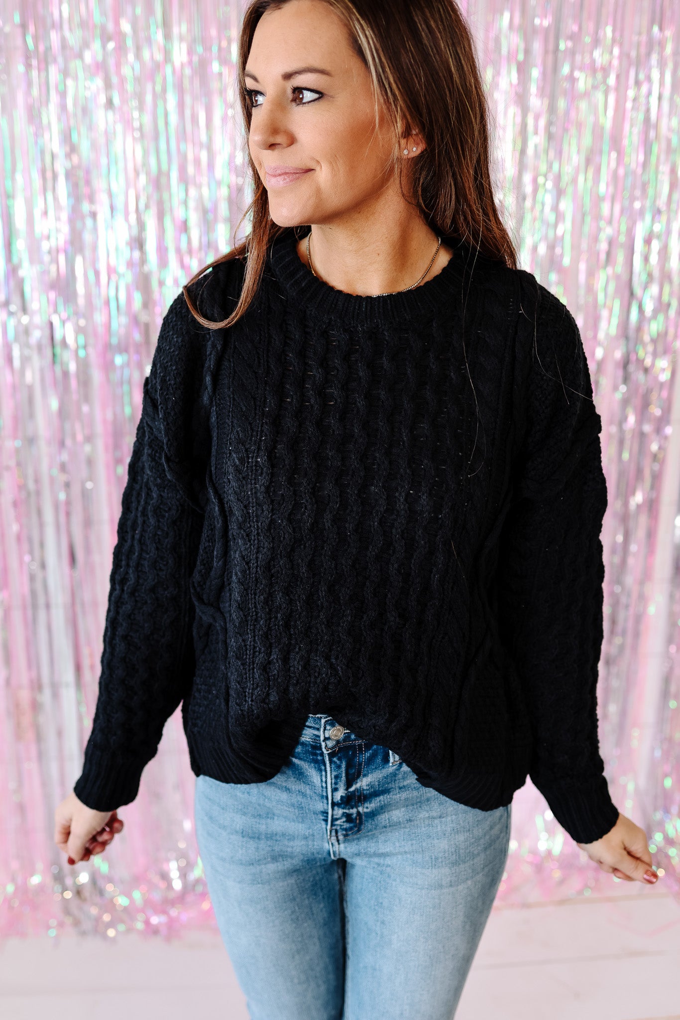 Arlo Braided Cable Knit Sweater - Black